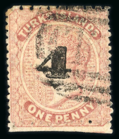 Stamp of Turks and Caicos Islands 1881 '4' on 1d dull red, 2 used examples with surcharge types 29 and 28