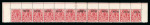 Stamp of Turks and Caicos Islands 1917 War Tax 1d red in strip of 12 showing 'ovpt omitted (in pair with normal)' and 'double opt at top (in pair with normal)'