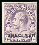 Stamp of Turks and Caicos Islands 1913-28 group of KGV plate proofs on Hagner page