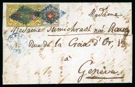 Stamp of Switzerland / Schweiz » Orts-Post und Poste Locale 1851, Poste Locale mit Kreuzeinfassung in Mischfrankatur mit Rayon II im waagerechten Paar