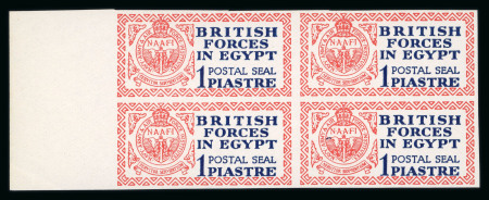 Stamp of Egypt » British Forces in Egypt 1932-35 1932 Christmas Seal 1pi red and blue, proof, mint nh left marginal imperforate block of four, plus similar block being right marginal showing FRAME ONLY,