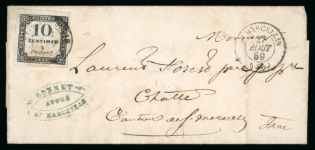 Stamp of France » Lettres Classiques 1859, Taxe Y&T n°1, 10c noir lithographié avec 4 marges