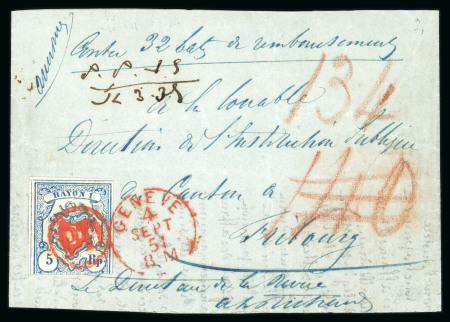 Stamp of Switzerland / Schweiz » Rayonmarken » Rayon I, hellblau, ohne KE (STEIN B1) 1851, Rayon I hellblau, Type 3, Stein B1-LU, auf Nachnahme