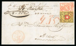 Stamp of Switzerland / Schweiz » Rayonmarken » Rayon II, gelb, ohne Kreuzeinfassung (STEIN B) 1852, Rayon II zusammen mit Rayon III auf Brief mit rotem FRANCO im Kasten von Basel