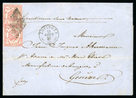 Stamp of Switzerland / Schweiz » Rayonmarken » Rayon III (grosse Ziffer) 1853, Rayon III grosse Wertziffern, 2 Einzelmarken auf Brief