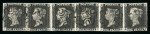 Stamp of Great Britain » 1840 1d Black and 1d Red plates 1a to 11 1840 1d black pl.1b in horizontal strip of 6 CA - CF with clear margins all round and 6 strikes of black MC