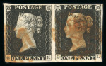 Stamp of Great Britain » 1840 1d Black and 1d Red plates 1a to 11 1840 1d black pl.1b in horizontal pair GK-GL with good margins and red MC (smudged). (S.G. Spec £1250).