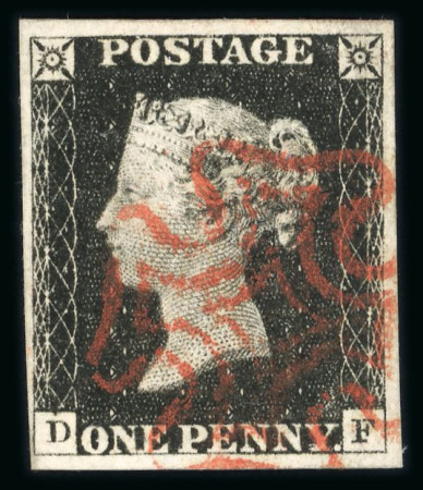 Stamp of Great Britain » 1840 1d Black and 1d Red plates 1a to 11 1840 1d black pl.1b DF with 4 margins and neatly struck red MC, a fine and attractive example.