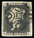 Stamp of Great Britain » 1840 1d Black and 1d Red plates 1a to 11 1840 1d black pl.1b EC with 4 large margins and black MC, a fine and most attractive example.