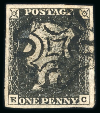 Stamp of Great Britain » 1840 1d Black and 1d Red plates 1a to 11 1840 1d black pl.1b EC with 4 large margins and black MC, a fine and most attractive example.