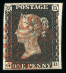 Stamp of Great Britain » 1840 1d Black and 1d Red plates 1a to 11 1840 1d black pl.1b GD with 4 margins and red MC. Fine.