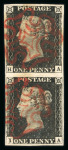 Stamp of Great Britain » 1840 1d Black and 1d Red plates 1a to 11 1840 1d black pl.1b in vertical pair HA-IA with good margins and 2 neat strikes of red MC, a fine and attractive multiple (vertical pairs are seldom seen). (S.G. Spec £1250).