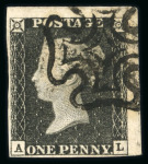 Stamp of Great Britain » 1840 1d Black and 1d Red plates 1a to 11 1840 1d black pl.1b AL with clear to enormous margins (at top and right), crisply struck black MC, a superb example.