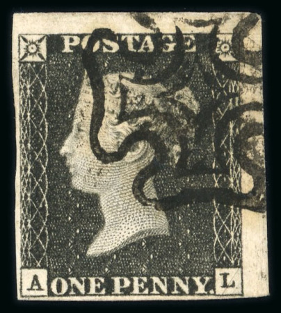 Stamp of Great Britain » 1840 1d Black and 1d Red plates 1a to 11 1840 1d black pl.1b AL with clear to enormous margins (at top and right), crisply struck black MC, a superb example.