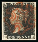 Stamp of Great Britain » 1840 1d Black and 1d Red plates 1a to 11 1840 1d black pl.1b CH with 4 large margins, neat strike of red MC, a very fine and most attractive example.