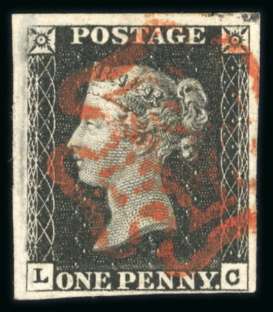 Stamp of Great Britain » 1840 1d Black and 1d Red plates 1a to 11 1840 1d black pl.1b LC with clear to large margins and red MC, a fine example.