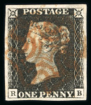 Stamp of Great Britain » 1840 1d Black and 1d Red plates 1a to 11 1840 1d black pl.1b RB with 4 large margins and brownish-red MC, fine and attractive.