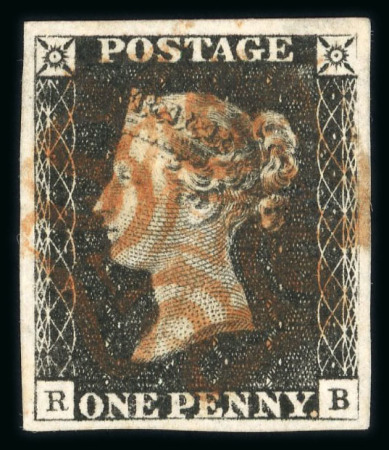Stamp of Great Britain » 1840 1d Black and 1d Red plates 1a to 11 1840 1d black pl.1b RB with 4 large margins and brownish-red MC, fine and attractive.