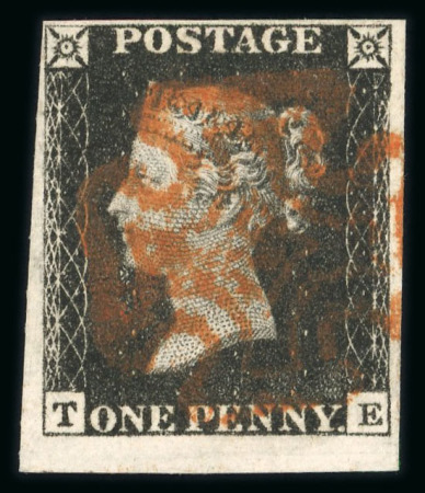 Stamp of Great Britain » 1840 1d Black and 1d Red plates 1a to 11 1840 1d black pl.1b TE with 4 margins, very large (part marginal) at base, red MC, a fine and most striking example.