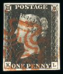 Stamp of Great Britain » 1840 1d Black and 1d Red plates 1a to 11 1840 1d black pl.1b KL with 4 margin and red MC. Fine.