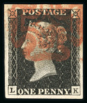 Stamp of Great Britain » 1840 1d Black and 1d Red plates 1a to 11 1840 1d black pl.1b LK with 4 large margins and orange-red MC, a fine and most striking example.