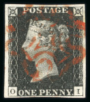 Stamp of Great Britain » 1840 1d Black and 1d Red plates 1a to 11 1840 1d black pl.1b OI with 4 margins and red MC. Fine.