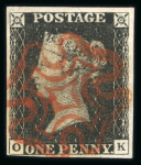 Stamp of Great Britain » 1840 1d Black and 1d Red plates 1a to 11 1840 1d black pl.1b OK with 4 margins and neat strike of red MC. Fine.