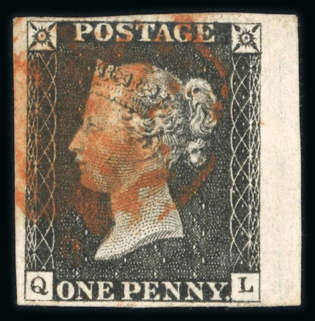 Stamp of Great Britain » 1840 1d Black and 1d Red plates 1a to 11 1840 1d black pl.1b QL with 4 margins (enormous, part marginal at right), red MC (a little smudged), an impressive example.