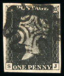Stamp of Great Britain » 1840 1d Black and 1d Red plates 1a to 11 1840 1d black pl.1b SJ with 4 good to large margins and black MC, a fine and attractive example.