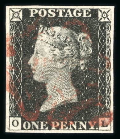 Stamp of Great Britain » 1840 1d Black and 1d Red plates 1a to 11 1840 1d black pl.1b OL with 4 margins and lightly struck red MC. Fine.