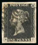 Stamp of Great Britain » 1840 1d Black and 1d Red plates 1a to 11 1840 1d black pl.1b MI with 4 very large margins and black MC, a fine end impressive example.