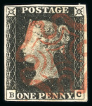 Stamp of Great Britain » 1840 1d Black and 1d Red plates 1a to 11 1840 1d black pl.1b group of 12 on card, each a fine 4 margin example with red MC.