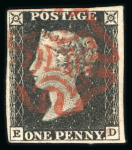 Stamp of Great Britain » 1840 1d Black and 1d Red plates 1a to 11 1840 1d black pl.1b group of 12 on card, each a fine 4 margin example with red MC.