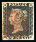 Stamp of Great Britain » 1840 1d Black and 1d Red plates 1a to 11 1840 1d black pl.1b group of 12 on card, each a fine 4 margin example with red MC.