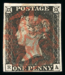 Stamp of Great Britain » 1840 1d Black and 1d Red plates 1a to 11 1840 1d black pl.1b group of 12 on card, each a fine 4 margin example with red MC.