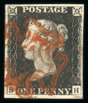 Stamp of Great Britain » 1840 1d Black and 1d Red plates 1a to 11 1840 1d black pl.1b range of 12 on card, each a fine 4 margin example with red MC.