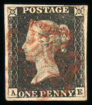 Stamp of Great Britain » 1840 1d Black and 1d Red plates 1a to 11 1840 1d black pl.1b range of 12 on card, each a fine 4 margin example with red MC.