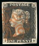 Stamp of Great Britain » 1840 1d Black and 1d Red plates 1a to 11 1840 1d black pl.1b range of 12 on card, each a fine 4 margin example with red MC.