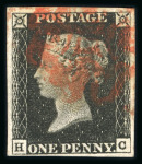 Stamp of Great Britain » 1840 1d Black and 1d Red plates 1a to 11 1840 1d black pl.1b group of 12 fine 4 margin examples on card, 8 with red, 4 with black MC.