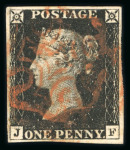 Stamp of Great Britain » 1840 1d Black and 1d Red plates 1a to 11 1840 1d black pl.1b group of 12 fine 4 margin examples on card, 8 with red, 4 with black MC.