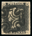 Stamp of Great Britain » 1840 1d Black and 1d Red plates 1a to 11 1840 1d black pl.1b group of 12 fine 4 margin examples on card, 8 with red, 4 with black MC.