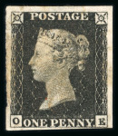 Stamp of Great Britain » 1840 1d Black and 1d Red plates 1a to 11 1840 1d black pl.1b an attractive group of 12 fine 4 margin examples on card.