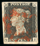 Stamp of Great Britain » 1840 1d Black and 1d Red plates 1a to 11 1840 1d black pl.1b an attractive group of 12 fine 4 margin examples on card.