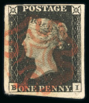 Stamp of Great Britain » 1840 1d Black and 1d Red plates 1a to 11 1840 1d black pl.1b range of 12 fine examples on card, each with 4 margins and red MC.