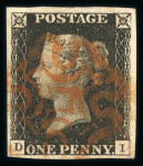 Stamp of Great Britain » 1840 1d Black and 1d Red plates 1a to 11 1840 1d black pl.1b range of 12 fine examples on card, each with 4 margins and red MC.