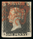 Stamp of Great Britain » 1840 1d Black and 1d Red plates 1a to 11 1840 1d black pl.1b range of 12 fine examples on card, each with 4 margins and red MC.