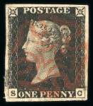 Stamp of Great Britain » 1840 1d Black and 1d Red plates 1a to 11 1840 1d black pl.1b range of 12 fine examples on card, each with 4 margins and red MC.