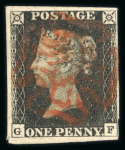 Stamp of Great Britain » 1840 1d Black and 1d Red plates 1a to 11 1840 1d black pl.1b group of 12 fine 4 margin examples on card, each with red MC.