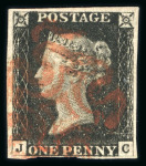 Stamp of Great Britain » 1840 1d Black and 1d Red plates 1a to 11 1840 1d black pl.1b group of 12 fine 4 margin examples on card, each with red MC.