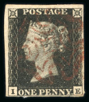 Stamp of Great Britain » 1840 1d Black and 1d Red plates 1a to 11 1840 1d black pl.1b group of 12 fine 4 margin examples on card, each with red MC.